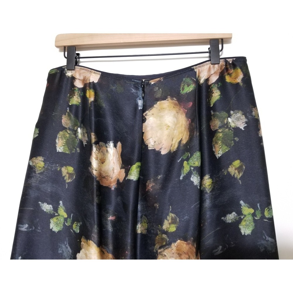 Vince Painted Rose Silk Satin Slip Midi Skirt Floral Black NWT Size 2 10 $295 - Picture 9 of 16
